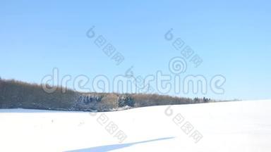 冬季游<strong>客</strong>带着雪鞋在雪地漂流中行走。 穿着粉色运动夹克的<strong>徒步</strong>旅行者和穿着雪鞋的黑色<strong>徒步</strong>旅行者